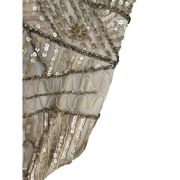 SUE WONG 10 Champagne Silver Beaded Sequin Bridal Formal Cocktail Evening Dress - Picture 15 of 16